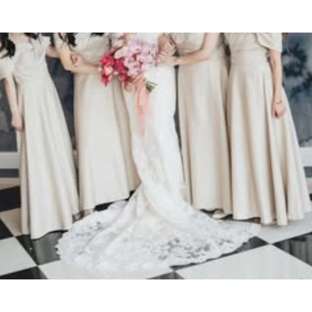 Lace Wedding Dress Floral Applique Long Sleeve Bridal Gown Mermaid‎